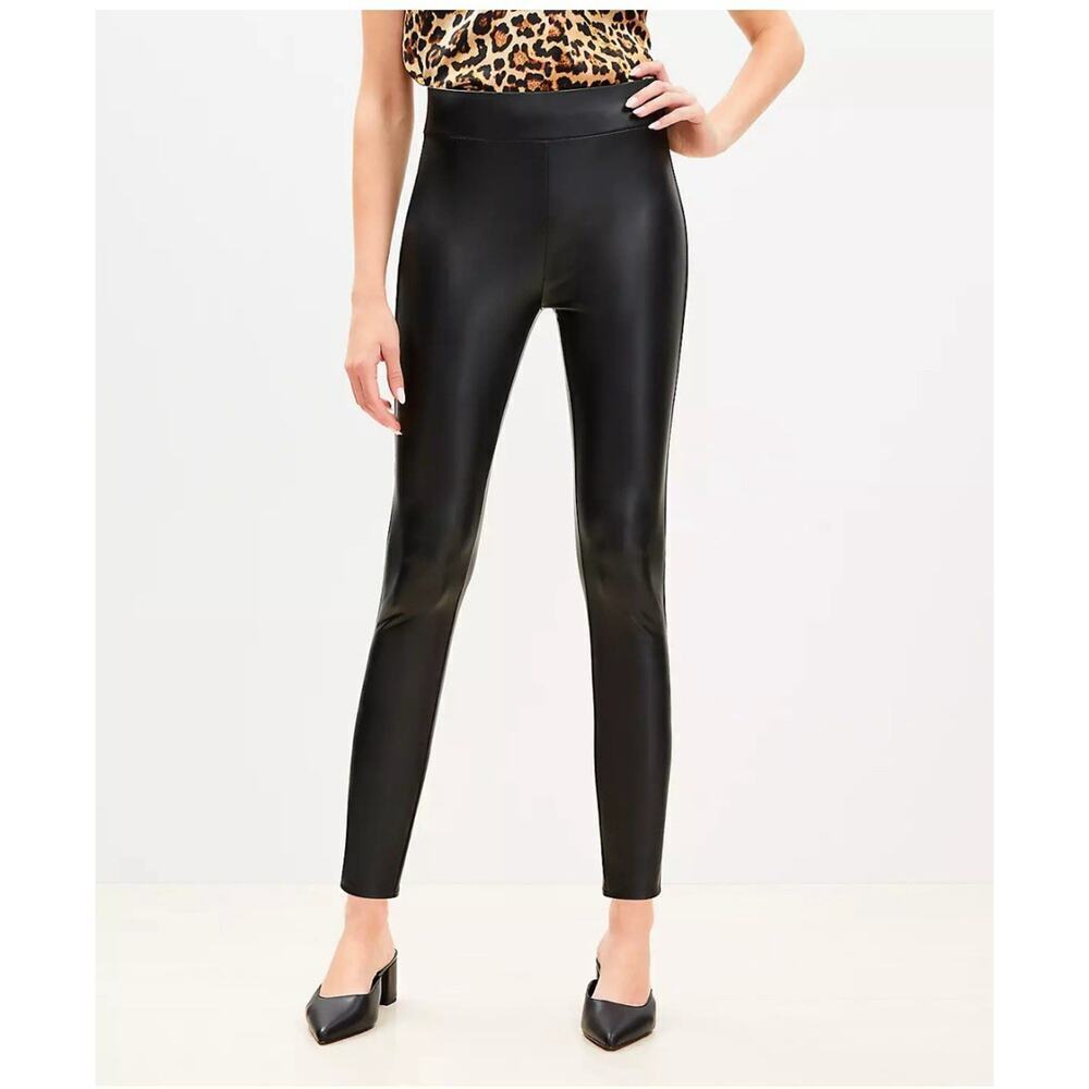 LOFT Black Faux Leather Pants Large High Waist Pleated